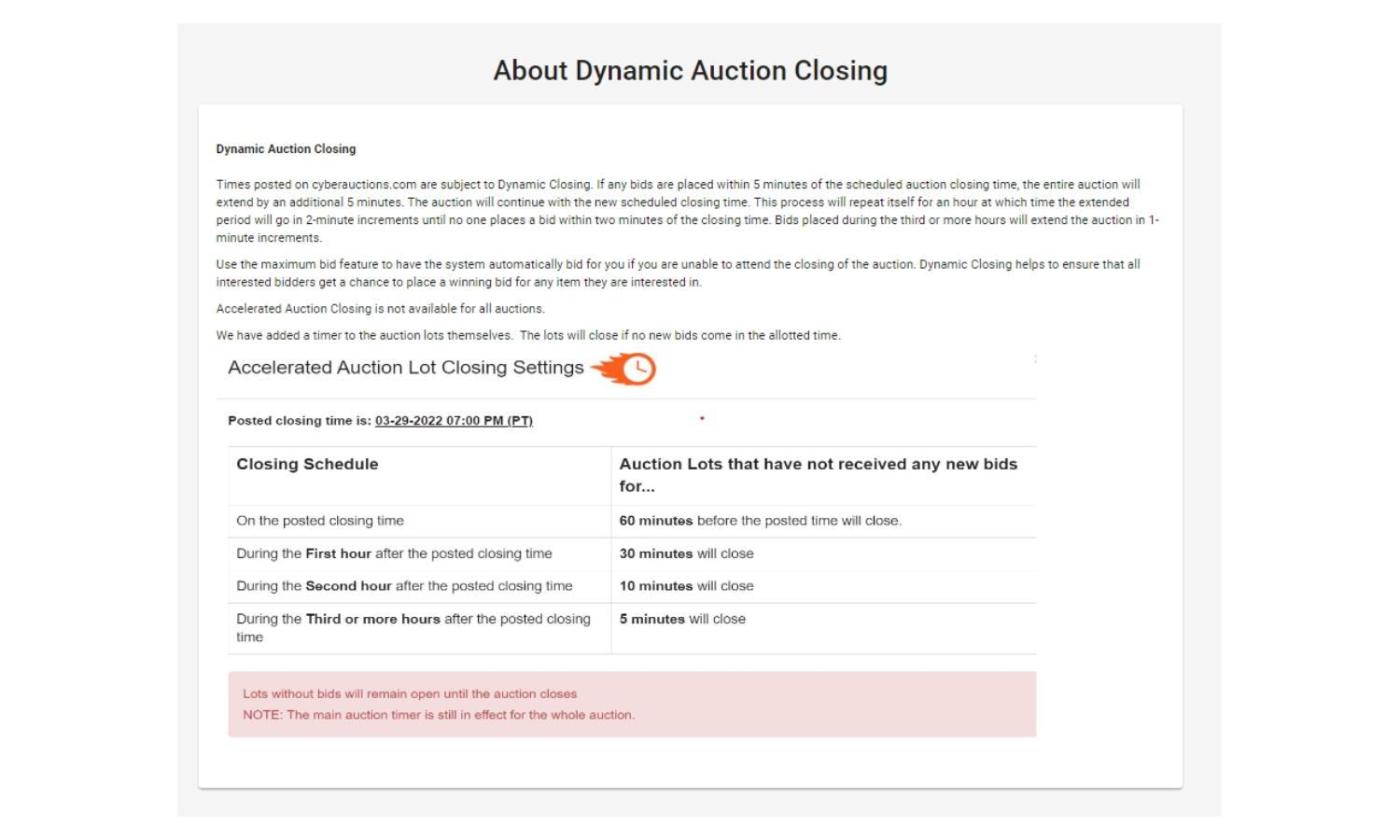Custom Auction Closing